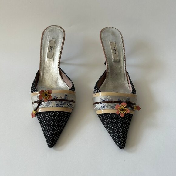 PRADA VINTAGE KIMONO EMBELLISHED MULES - Picture 2 of 13